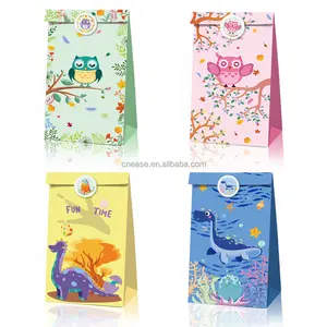 Huancai Owl Dinosaur Party Favors Bag 12PCS Gift Paper Bags Goody Candy Treat Bag with Stickers for Kids Birthday Party Supplies