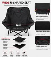 Chaise de camping pliable portable avec siège large en forme de U, cadre renforcé en forme de X, tissu Oxford, poche latérale pour les loisirs en plein air