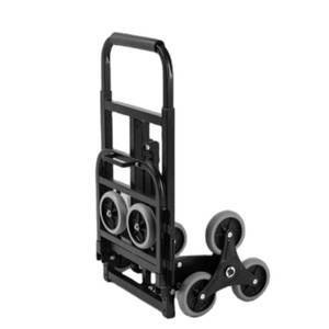 Chariot à main pliable en acier avec quatre roues, plateforme noire thermolaquée pour le transport de marchandises et les courses - Product Image 3