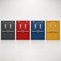 Porte coupe-feu double en acier commerciale, 3 heures de résistance au feu, certifiée WH, avec barre de poussée pour évacuation d'urgence, pour hôpitaux, écoles, entrepôts, sorties de bâtiments