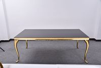 Table à manger moderne en acier inoxydable avec plateau en verre noir pour hôtels, mariages, événements scolaires (vente en gros)
