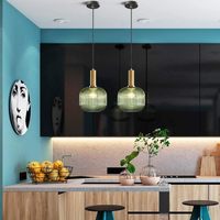 Suspension moderne en verre rayé 7.87 ''îlot de cuisine vert luminaire de plafond de ferme lustre à douille dorée