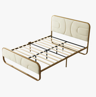 Vente en gros : Cadre de lit en métal au design le plus récent, taille Queen, avec tête et pied de lit en tissu, base de lit simple en fer pour chambre à coucher