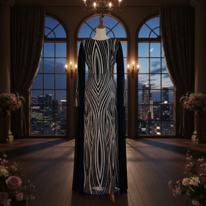 Elegante Vestido de Noche Negro de Lujo con Malla, Silueta de Sirena, Largo hasta el Suelo, con Cuentas y Detalles de Pedrería, para Ocasiones Especiales, Tallas Grandes - Product Image 2