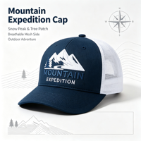 Casquette Trucker Respirante en Maille Brodé(e) avec Logo Personnalisé, Motif Pointe de Neige et Pin, Idéale pour l'Aventure en Montagne