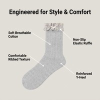 Chaussettes de cheville en coton peigné personnalisées OEM, avec bordure à volants et nœud décoratif, chaussettes décontractées à côtes verticales pour jeunes filles, multicolores, vente en gros