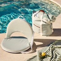 Chaise de plage pliable sans pieds, siège bas, portable, rembourrée en mousse, à rayures, pour extérieur, type fauteuil inclinable rond, pour stade ou sol
