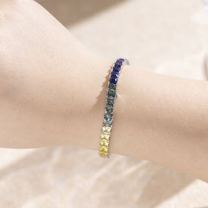 Pulsera de tenis unisex de moissanita y perlas de imitación All Fashions, diseño de arcoíris azul degradado, accesorios elegantes de estilo hip hop - Product Image 4