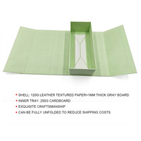 Boîte d'emballage compacte en papier cuir vert entièrement dépliée, frais de port ultra-reduits