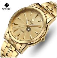 Jam Tangan Pria Wwoor Model 8028 Quartz Jam Tangan Relojes Reloj Hombre Mewah Fashion Kasual Bisnis Emas Perak Jam Tangan Pria