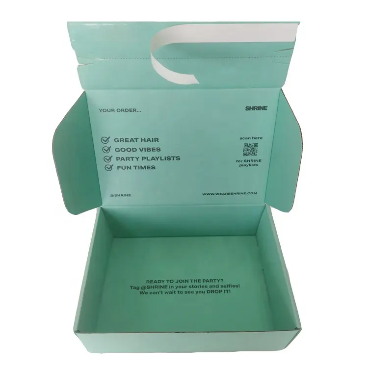 Embalaje de ropa verde con logotipo personalizado, cajas de cartón corrugado, tamaño y envío