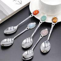 Ensemble de cuillères et fourchettes à dessert en acier inoxydable incrustées de pierres précieuses, mini-fourchettes à fruits, cuillères à café et à thé pour cadeau