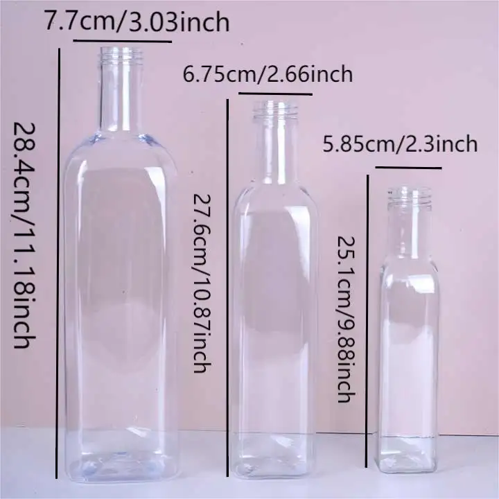 Benutzer definierte 250/500/750/1000ml Lebensmittel qualität PET Kunststoff Olivenöl quadratische Flasche transparente leere Essig flasche