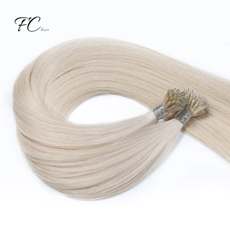 100% Brazilian Human Virgin Cuticle Aligned Double Drawn White Blonde Single Donor Raw Hair Nano Ring Nano beads Hair Extensions