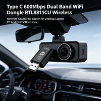 Adaptateur WiFi USB sans fil 600 Mbps, clé USB-C, émetteur-récepteur WiFi pour PC et caméra embarquée, RTL8811CU, carte réseau 2,4G/5G