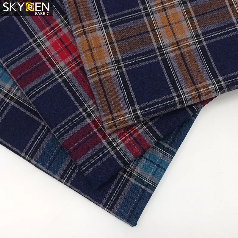 Skygen 인디고 셔츠 체크 패브릭 코튼 shirting 원사 염색 도매 패브릭 중국에서