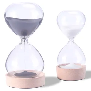 Custom Decorative Transparent 50minutes 5 30 60mins 24 Hours Clear Glass Sand Timer Hourglasses With Wood Base