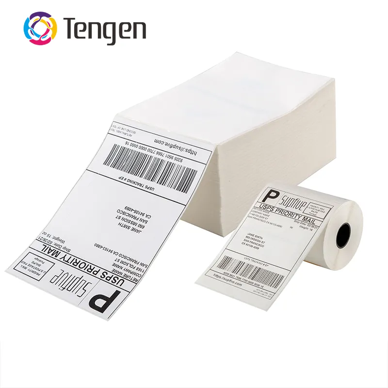 Pabrik Sampel Gratis A4 A6 100*150 250 300 350 500 Per Roll Lipat Label Waybill Barcode Thermal Stiker Label Pengiriman