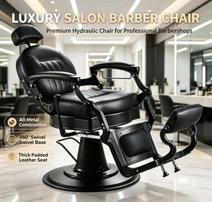Fauteuil de Barbier Vintage Robuste, Inclinable Hydrauliquement, Pivotant à 360°, Équipement de Salon de Coiffure, Mobilier de Barbier pour Hommes, Rasage et Coupe de Cheveux - Product Image 1