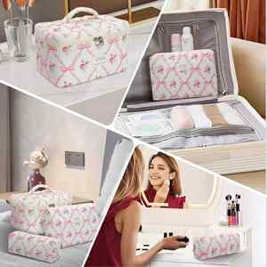 Women Cosmetic Bag Quilted Floral Makeup Organizer Travel Toiletry Bag <b>Large</b> Capacity Storage Pouch Wholesale - Product Image 5