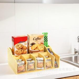 Wooden snack storage <b>box</b> with compartments, desktop <b>tea</b> bag and coffee bag storage <b>box</b>, solid wood multi-compartment - Product Image 1