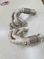Collecteurs d'échappement en acier inoxydable SS304 KM OEM avec bouclier thermique pour Ferrari 458 4.5L V8 2011-2016, fixation directe par boulons