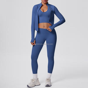 New Custom 3PCS Activewear Sports Jacket Suit Clothing Seamless Workout <b>Gym</b> Fitness Yoga <b>Sets</b> for Women - Product Image 2