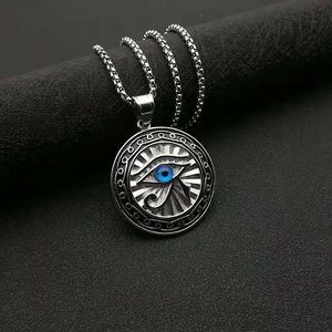 Collar con colgante de ojo de Horus egipcio de yunnique, acero inoxidable, tono dorado y plateado, amuleto redondo con ojo azul, regalo de joyería unisex - Product Image 2