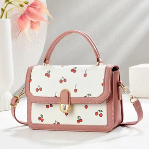 Women's Fashionable Cherry Print Shoulder Handbag Small <b>Square</b> Crossbody Bag with Single Strap Zipper Closure - Product Image 6