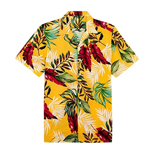 Camisa floral de manga corta de verano personalizada, camisa con botones y estampado Hawaiano para hombre
