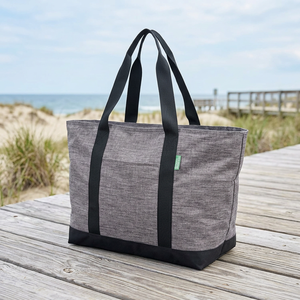 Sac fourre-tout en toile grise avec fermeture éclair, poignées noires, écologique, résistant à l'eau, toutes saisons, grand format, décontracté, fournisseur du Bengale occidental - Product Image 1