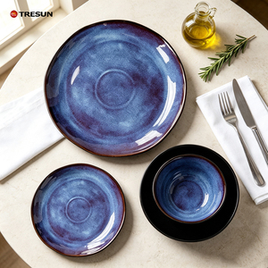 Plato de Cerámica con Esmalte Reactivo Azul, Irregular, para Comida Occidental, Vajilla para Tapas, Platos para Restaurante Italiano, Directo de Fábrica - Product Image 2