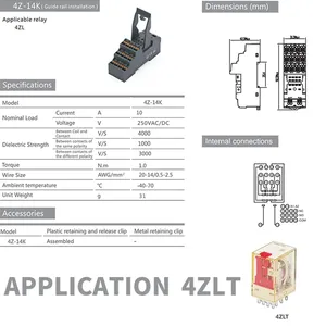 ชุดรีเลย์แม่เหล็กไฟฟ้ารถยนต์4ZLT ชุดโคมไฟ LED 5A/8A 8/14คอยล์หมุดผ่อนคลาย220V DPDT/4PDT รีเลย์ AC220V 24VDC