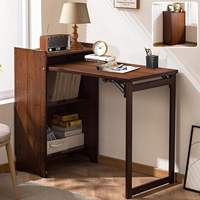 Bureau pliable multifonctionnel réglable avec tiroir et étagères de rangement, table d'ordinateur pliable peu encombrante pour petits espaces