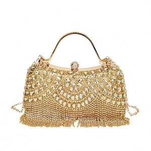 Bolso de mano redondo en forma de rosa adornado con diamantes de imitación, elegante bolso de mano de cristal para mujer, ideal para una fiesta, un baile o un evento. - Product Image 1
