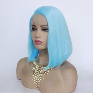 LINDALHAIR, pelucas de Bob corto, parte lateral azul cielo con oreja a oreja, peluca con malla frontal, pelo sintético resistente al calor, peluca con parte lateral izquierda - Product Image 4