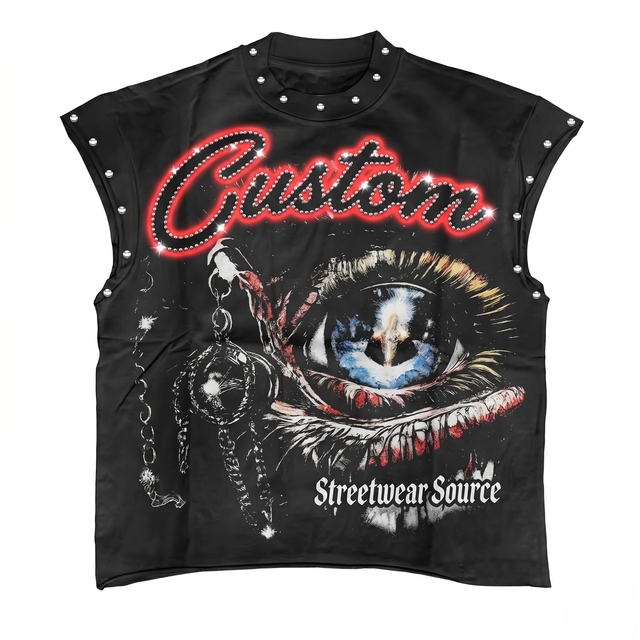 Custom 100% Cotton Tee DTG Printing Jumbo Graphic Crop Sleeveless Shirt Muscle T Shirt Rhinestone Men Tank Top