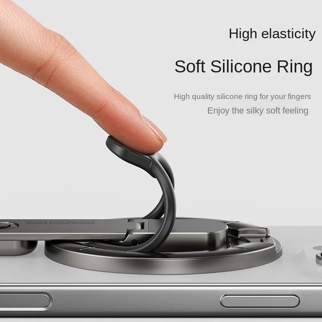 ABS Magnetic Phone Grip with Silicone Ring & Stress-Relief Buttons, 360° Rotation, Anti-Slip Stable Hold, Multi-Scene Adhesion