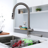 Robinet de cuisine moderne à un trou en acier inoxydable, pulvérisateur à tirette multifonction avec noyau de valve en céramique pour la cuisine
