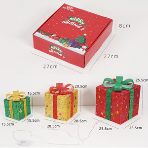 Ensemble de 3 boîtes cadeaux de Noël à piles avec design nœud, lumière LED blanc chaud, 8 modes, minuterie, décorations pour fêtes et festivals - Product Image 6