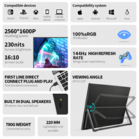 Monitor Portabel 16 Inci 2.5k 144Hz QHD USB-C Layar Eksternal untuk Laptop, Ponsel, PS5, Switch, Perjalanan, Gaming, dan Kerja