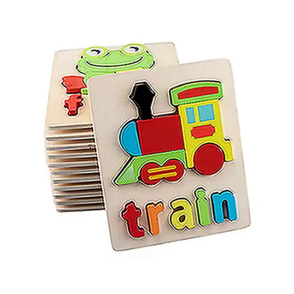 Quebra-cabeças clássicos de madeira para bebês, brinquedos educacionais montessori de madeira 3D, palavras do alfabeto e animais