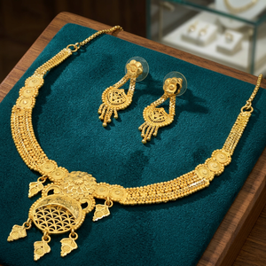 Conjunto de Collar y Pendientes de Cadena de Latón con Baño de Oro Micro, Diseño Tradicional, Chapado en Oro de 14K/18K/24K, Joyería para Bodas, Venta al por Mayor - Product Image 3