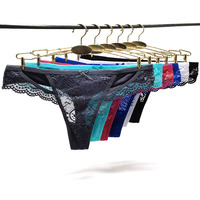 Culotte string en nylon à dentelle florale pour femme, taille basse, sexy, respirante et douce, pour usage quotidien, sous-vêtements féminins