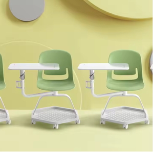 Chaise pivotante multifonctionnelle, mobilier de bureau stable, chaise d'étudiant en plastique pour l'école et la formation, avec tablette d'écriture pliable - Product Image 1