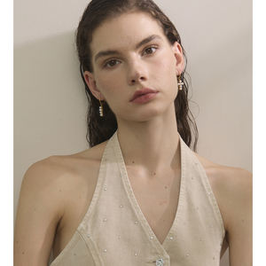 JINYOU kadınlar için inci boncuk ile 2811 paslanmaz çelik altın kalplama halka küpe çapraz kolye küpe - Product Image 3