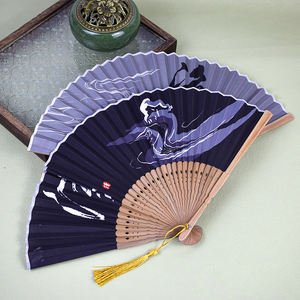 Abanico de Mano de Tela de Bambú con Mango de Bambú, 21 cm, 8 Pulgadas, Económico, con Impresión de Seda Blanca, para <span class=keywords><strong>Novia</strong></span>, Boda, Fiesta, Precio de Fábrica - Product Image 5