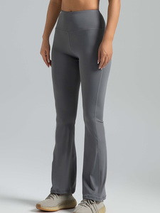 <span class=keywords><strong>Leggings</strong></span> acampanados de cintura alta para mujer, con logo personalizado, de alta calidad, suaves, transpirables, a prueba de sentadillas, para gimnasio y yoga. - Product Image 5