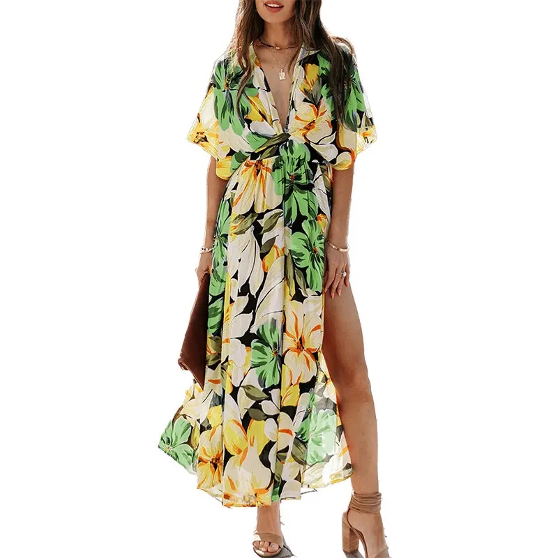 C Kleding 2023 Zomer Strandvakantie Split Kimono Lange Maxi Bohemian Bedrukte Jurken