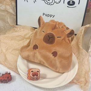 Hoge Kwaliteit Pluche Capibara Pluizige Trekkoord Make-Up Tas Met Schouderbanden Meisjes Schattige Cartoon Dier Capibara Make-Up Tas - Product Image 3